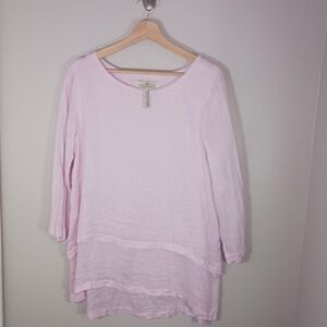 Crown Linen Designs Tunic Lagenlook Asymmetrical Long Sleeve Blouse Size XS